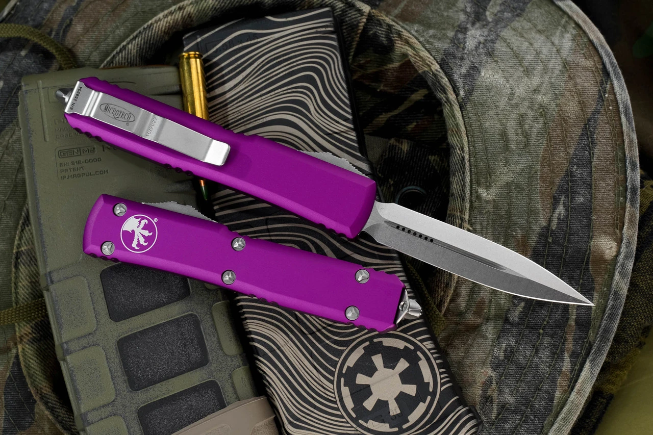 Microtech Ultratech Violet OTF D/E Dagger 3.4" Stonewash 122-10VI 4 Microtech Ultratech Violet OTF D/E Dagger 3.4" Stonewash 122-10VI - Image 2