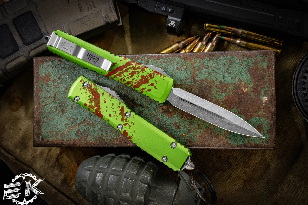 Microtech ZombieTech Ultratech Green/Red 3.4" Dagger Stonewash 122-10 Z 4 Microtech ZombieTech Ultratech Green/Red 3.4" Dagger Stonewash 122-10 Z - Image 2