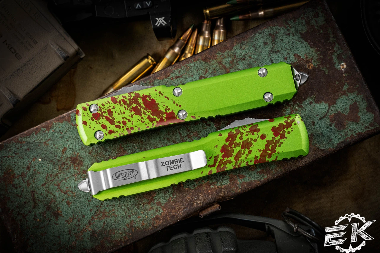 Microtech ZombieTech Ultratech Green/Red 3.4" Dagger Stonewash 122-10 Z 5 Microtech ZombieTech Ultratech Green/Red 3.4" Dagger Stonewash 122-10 Z - Image 3