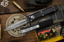 Microtech Ultratech Black OTF Automatic D/E 3.4" Dagger Apocalyptic Serrated 122-11AP