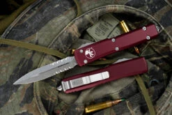 Microtech Ultratech OTF Automatic Knife Merlot 3.4" Dagger Stonewash Serrated 122-11MR
