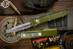 Microtech Ultratech OD Green OTF DE Stonewash Part Serrated 122-11OD