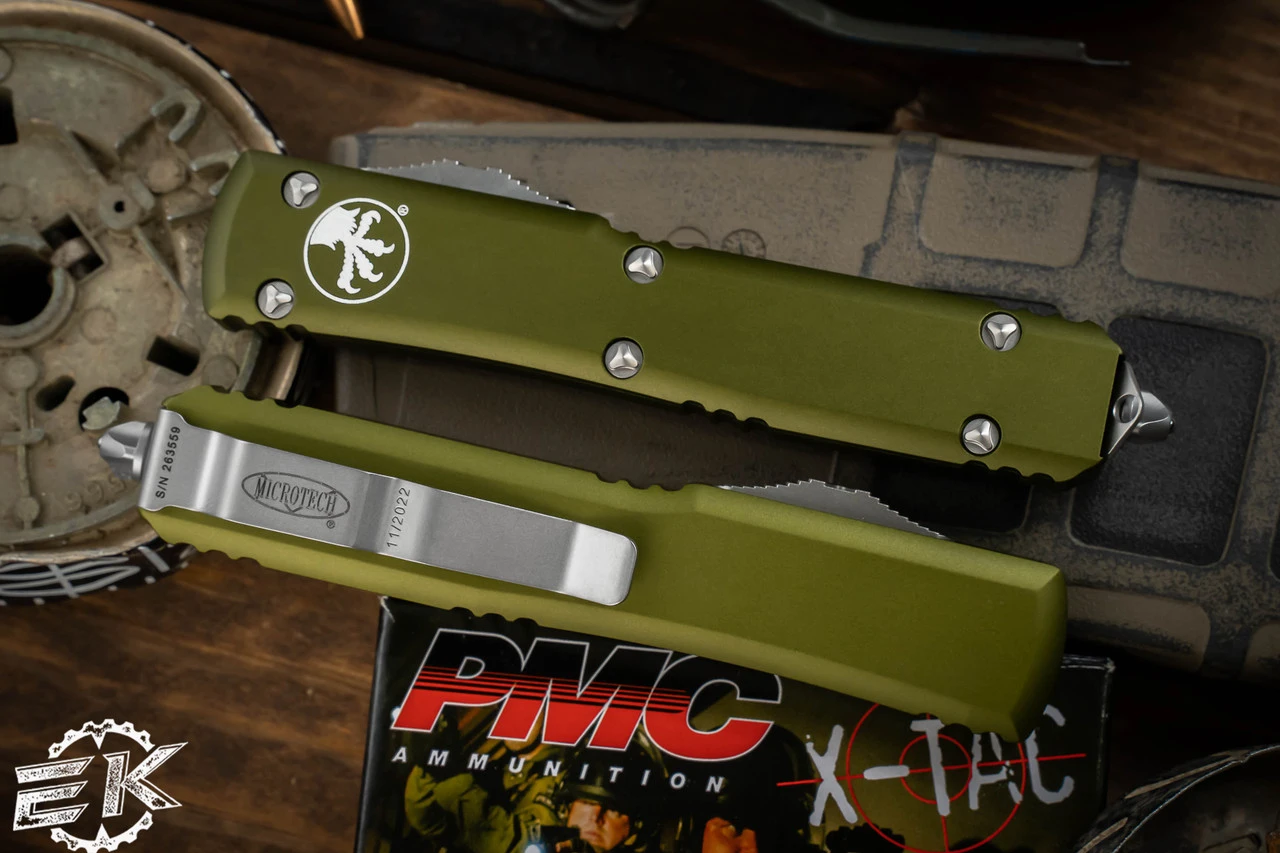 Microtech Ultratech OD Green OTF DE Stonewash Part Serrated 122-11OD 4 Microtech Ultratech OD Green OTF DE Stonewash Part Serrated 122-11OD - Image 2