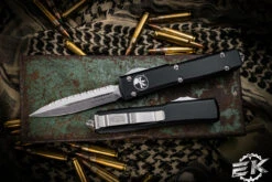 Microtech Ultratech OTF Automatic Knife Black 3.4" Dagger Stonewash Serrated 122-12