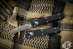 Microtech Ultratech OTF Knife Black 3.4" Dagger Apocalyptic Stonewash Serrated 122-12AP