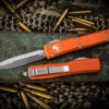 Microtech Ultratech OTF Automatic Knife Orange 3.4" Stonewash Dagger Serrated 122-12OR