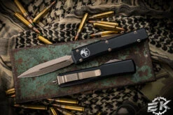 Microtech Ultratech OTF Automatic Knife Black 3.4" Dagger Bronze 122-13