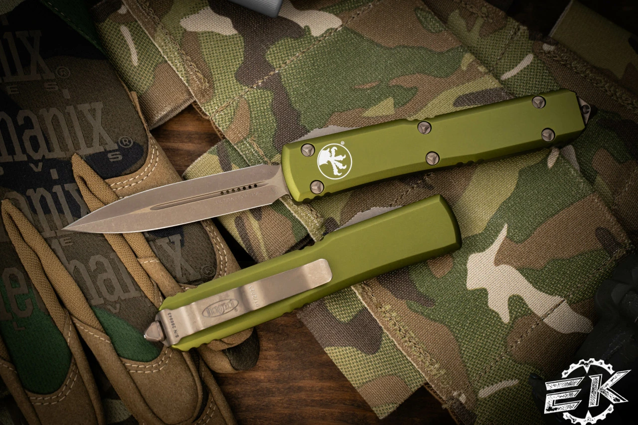 Microtech Ultratech OTF Automatic Knife OD Green 3.4" Dagger Bronze Apocalyptic 122-13APOD 3 Microtech Ultratech OTF Automatic Knife OD Green 3.4" Dagger Bronze Apocalyptic 122-13APOD