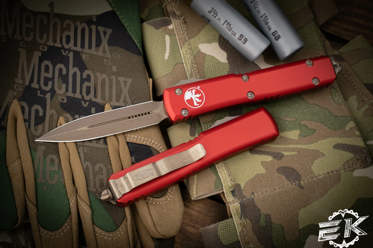 Microtech Ultratech OTF Automatic Knife Red 3.4" Dagger Bronze Apocalyptic 122-13APRD 3 Microtech Ultratech OTF Automatic Knife Red 3.4" Dagger Bronze Apocalyptic 122-13APRD