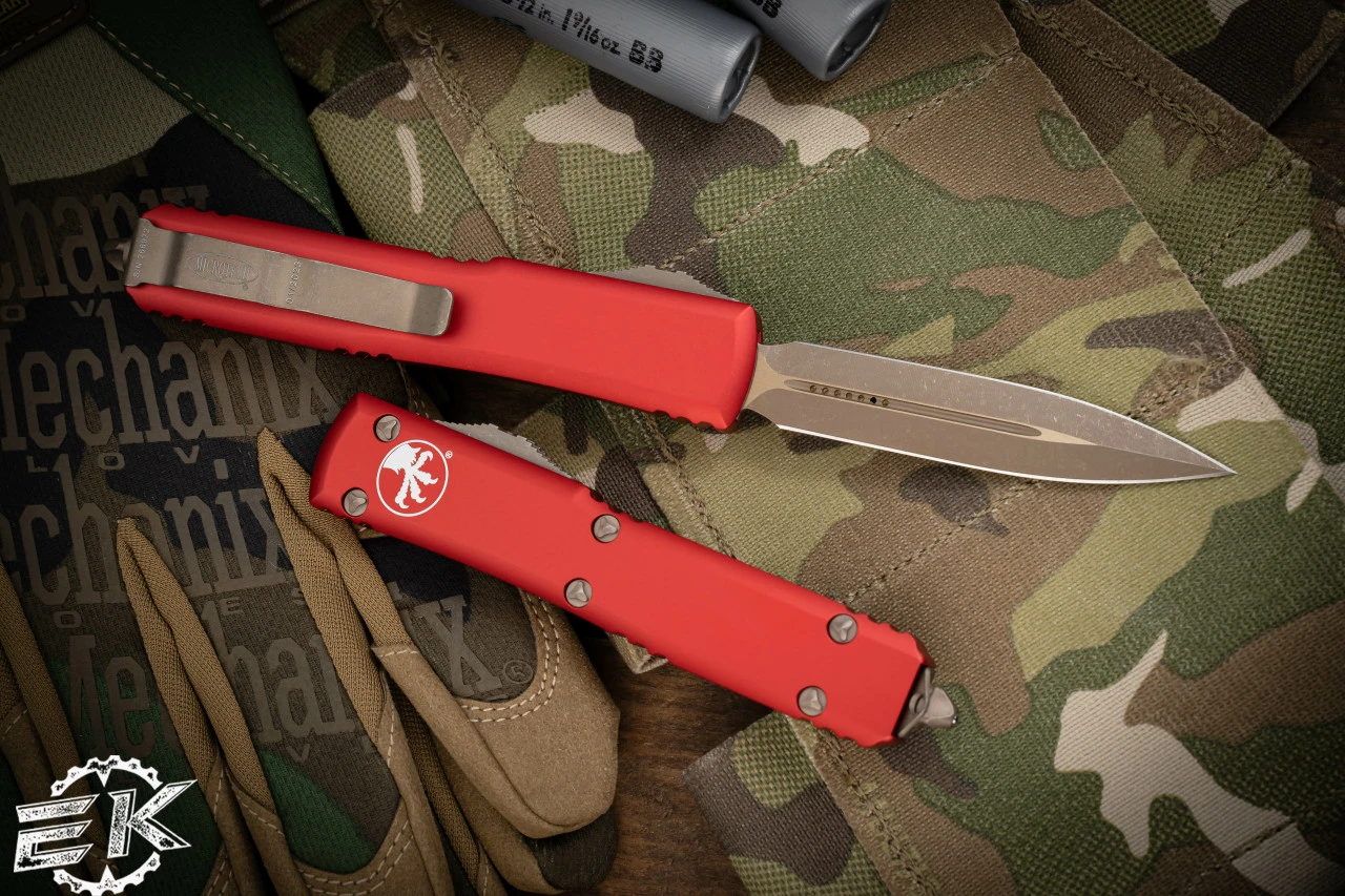 Microtech Ultratech OTF Automatic Knife Red 3.4" Dagger Bronze Apocalyptic 122-13APRD 4 Microtech Ultratech OTF Automatic Knife Red 3.4" Dagger Bronze Apocalyptic 122-13APRD - Image 2