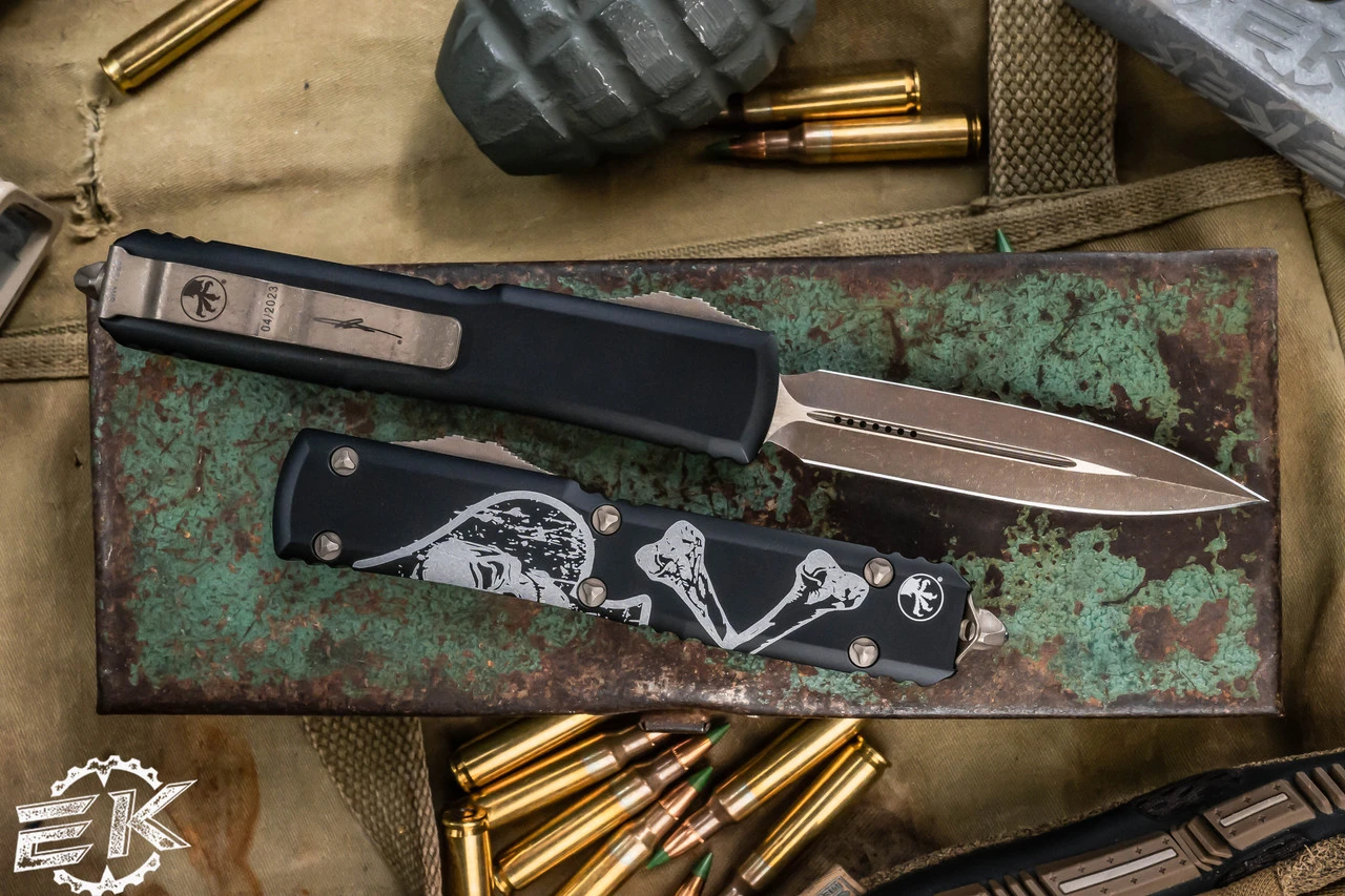 Microtech Ultratech OTF Automatic Knife Death Card 3.4" Dagger Bronze 122-13DCS 4 Microtech Ultratech OTF Automatic Knife Death Card 3.4" Dagger Bronze 122-13DCS - Image 2