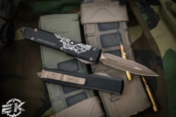 Microtech Ultratech Deadman's Hand OTF Automatic Knife 3.4" Dagger Bronze 122-13DMS