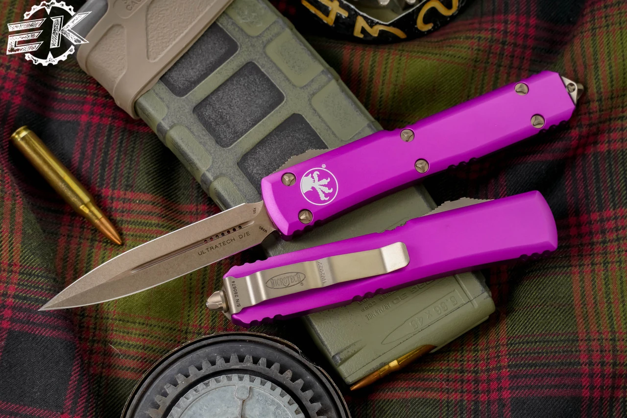 Microtech Ultratech OTF Automatic Knife Violet 3.4" Dagger Bronze 122-13VI 3 Microtech Ultratech OTF Automatic Knife Violet 3.4" Dagger Bronze 122-13VI