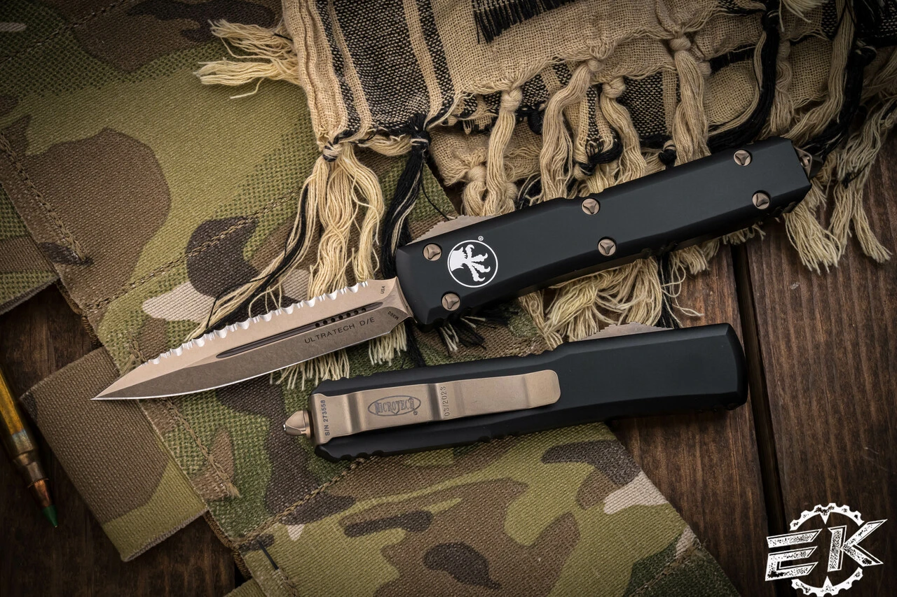 Microtech Ultratech OTF Automatic Knife 3.4" Dagger Serrated Bronze 122-15 3 Microtech Ultratech OTF Automatic Knife 3.4" Dagger Serrated Bronze 122-15