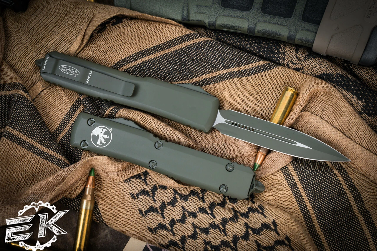 Microtech Ultratech OD Green Cerakote OTF Automatic Knife 3.4" Dagger Green 122-1COD 4 Microtech Ultratech OD Green Cerakote OTF Automatic Knife 3.4" Dagger Green 122-1COD - Image 2