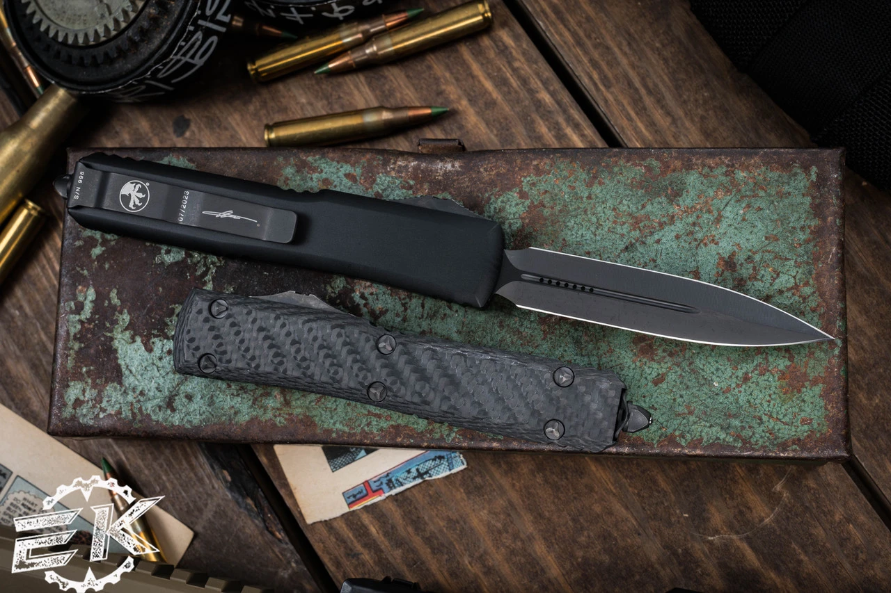 Microtech Ultratech OTF Automatic Knife Carbon Fiber 3.4" DLC Dagger 122-1DLCTCFS 3 Microtech Ultratech OTF Automatic Knife Carbon Fiber 3.4" DLC Dagger 122-1DLCTCFS