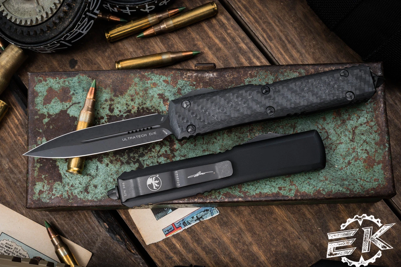 Microtech Ultratech OTF Automatic Knife Carbon Fiber 3.4" DLC Dagger 122-1DLCTCFS 4 Microtech Ultratech OTF Automatic Knife Carbon Fiber 3.4" DLC Dagger 122-1DLCTCFS - Image 2