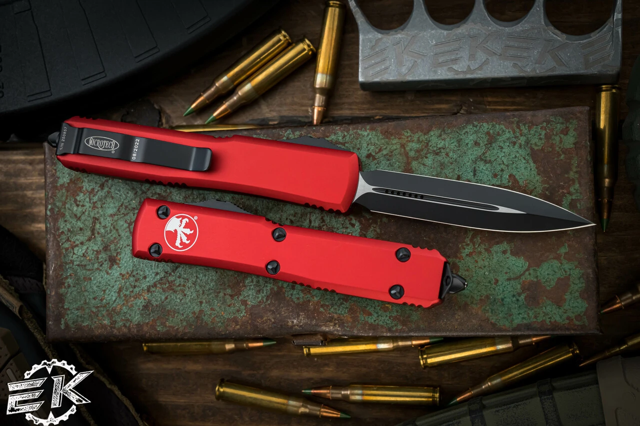 Microtech Ultratech OTF Automatic Knife Red 3.4" Dagger Black 122-1RD 4 Microtech Ultratech OTF Automatic Knife Red 3.4" Dagger Black 122-1RD - Image 2