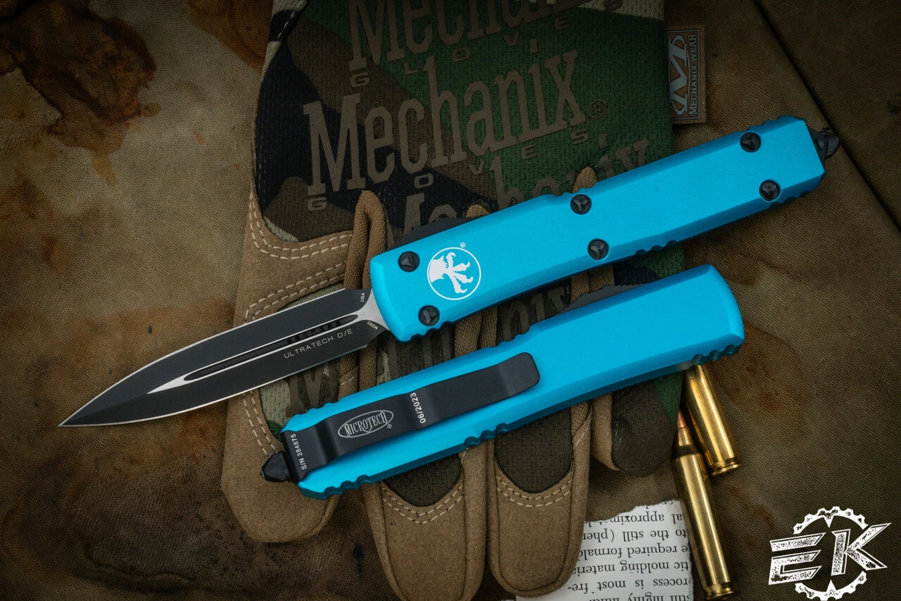 Microtech Ultratech OTF Automatic Knife Turquoise 3.4" Dagger Black 122-1TQ 3 Microtech Ultratech OTF Automatic Knife Turquoise 3.4" Dagger Black 122-1TQ