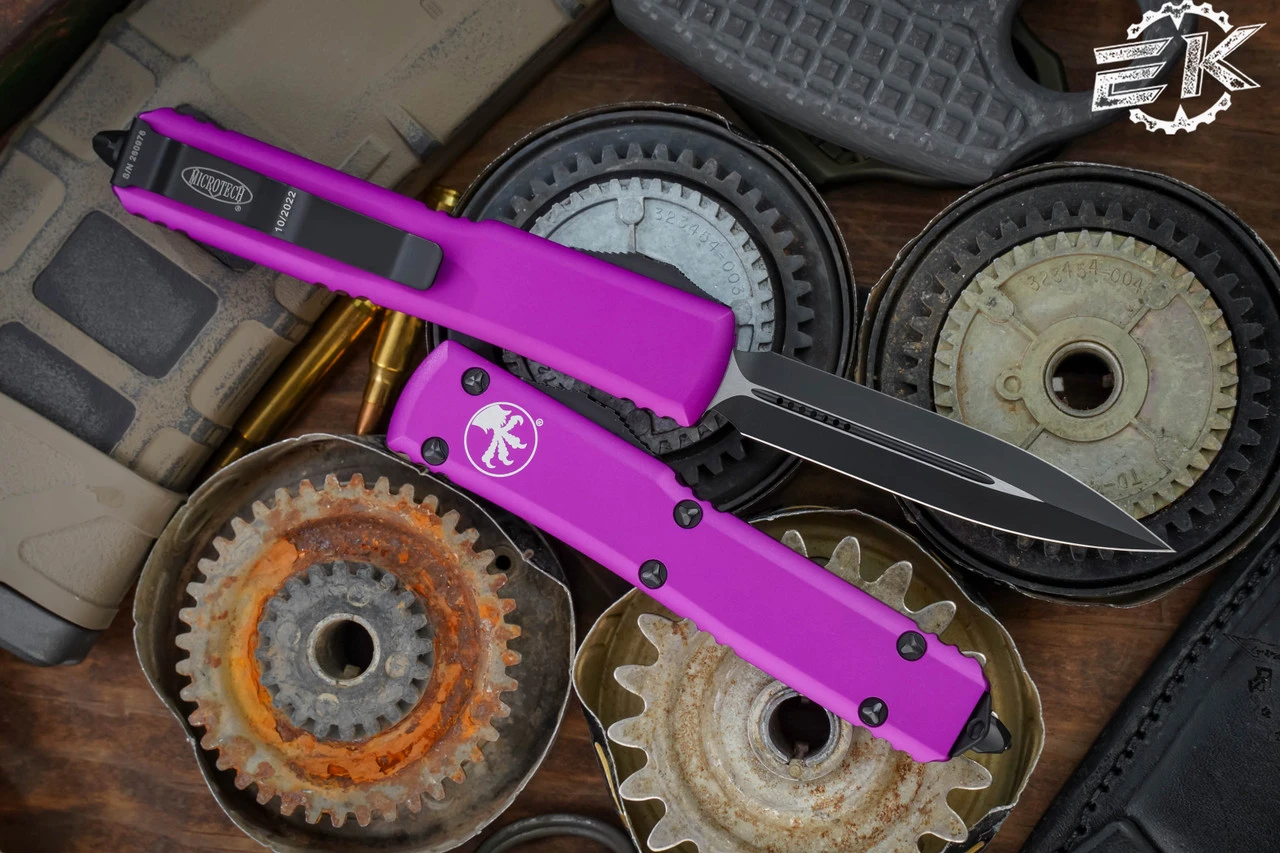 Microtech Ultratech OTF Automatic Knife Violet 3.4" Dagger Black 122-1VI 4 Microtech Ultratech OTF Automatic Knife Violet 3.4" Dagger Black 122-1VI - Image 2