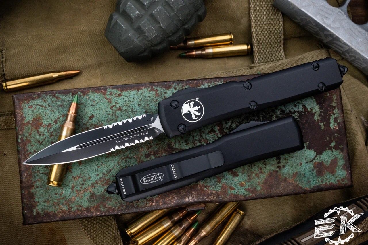 Microtech Ultratech OTF Automatic Knife 3.4" Dagger Black Serrated 122-2T 3 Microtech Ultratech OTF Automatic Knife 3.4" Dagger Black Serrated 122-2T