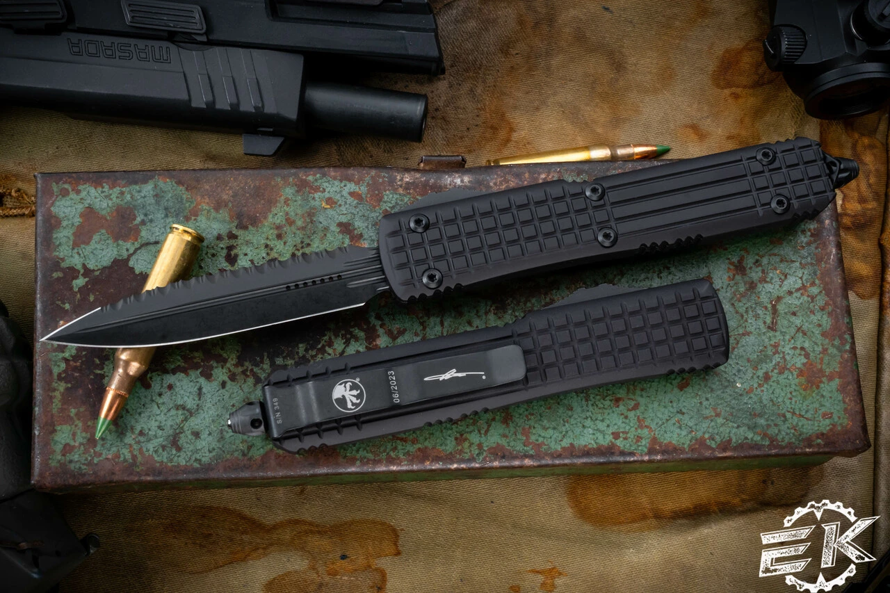 Microtech Ultratech Delta Frag Nickel Boron Internals 3.4" DLC Serrated Dagger 122-3UTDS 3 Microtech Ultratech Delta Frag Nickel Boron Internals 3.4" DLC Serrated Dagger 122-3UTDS