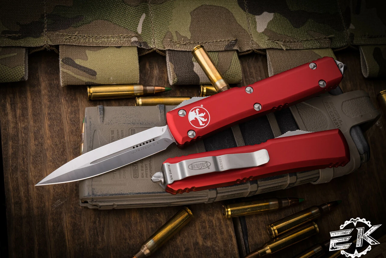 Microtech Ultratech OTF Automatic Knife Red 3.4" Satin Dagger 122-4RD 3 Microtech Ultratech OTF Automatic Knife Red 3.4" Satin Dagger 122-4RD