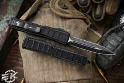Microtech Ultratech II Stepside OTF Automatic Knife 3.4" Dagger Serrated Black 122II-3TS