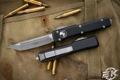 Microtech Ultratech OTF Automatic Knife Black 3.4" Tanto Apocalyptic Stonewash 123-10AP