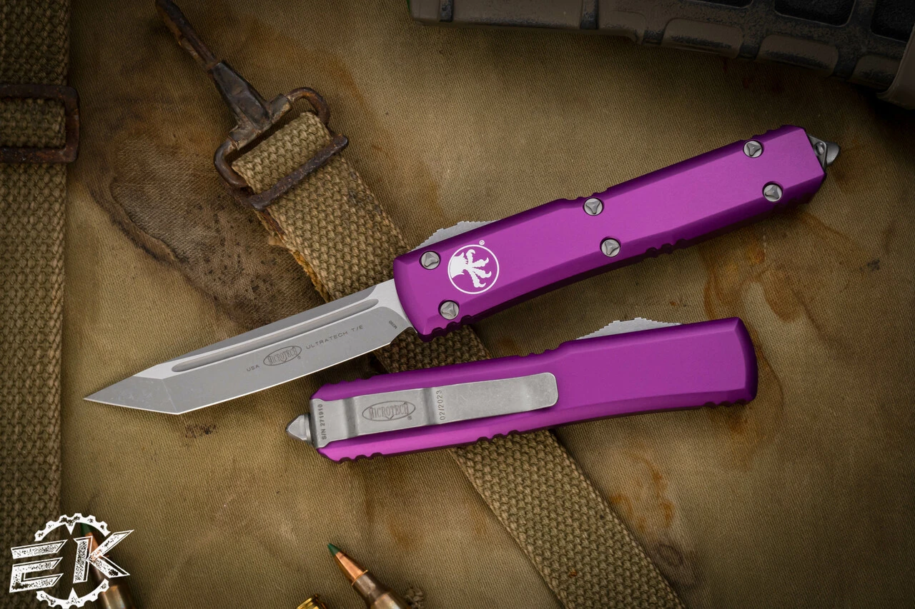 Microtech Ultratech OTF Automatic Knife Violet 3.4" Tanto Apocalyptic Stonewash 123-10APVI 3 Microtech Ultratech OTF Automatic Knife Violet 3.4" Tanto Apocalyptic Stonewash 123-10APVI