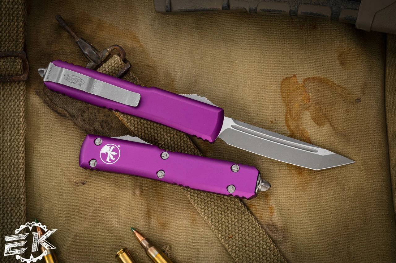 Microtech Ultratech OTF Automatic Knife Violet 3.4" Tanto Apocalyptic Stonewash 123-10APVI 4 Microtech Ultratech OTF Automatic Knife Violet 3.4" Tanto Apocalyptic Stonewash 123-10APVI - Image 2