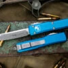 Microtech Ultratech OTF Automatic Knife Blue 3.4" Tanto Stonewash 123-10BL