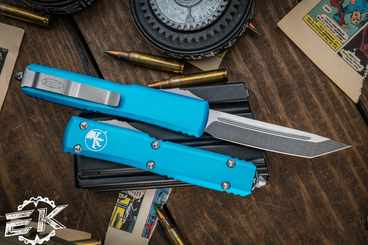Microtech Ultratech OTF Automatic Knife Turquoise 3.4" Tanto Stonewash 123-10TQ 4 Microtech Ultratech OTF Automatic Knife Turquoise 3.4" Tanto Stonewash 123-10TQ - Image 2
