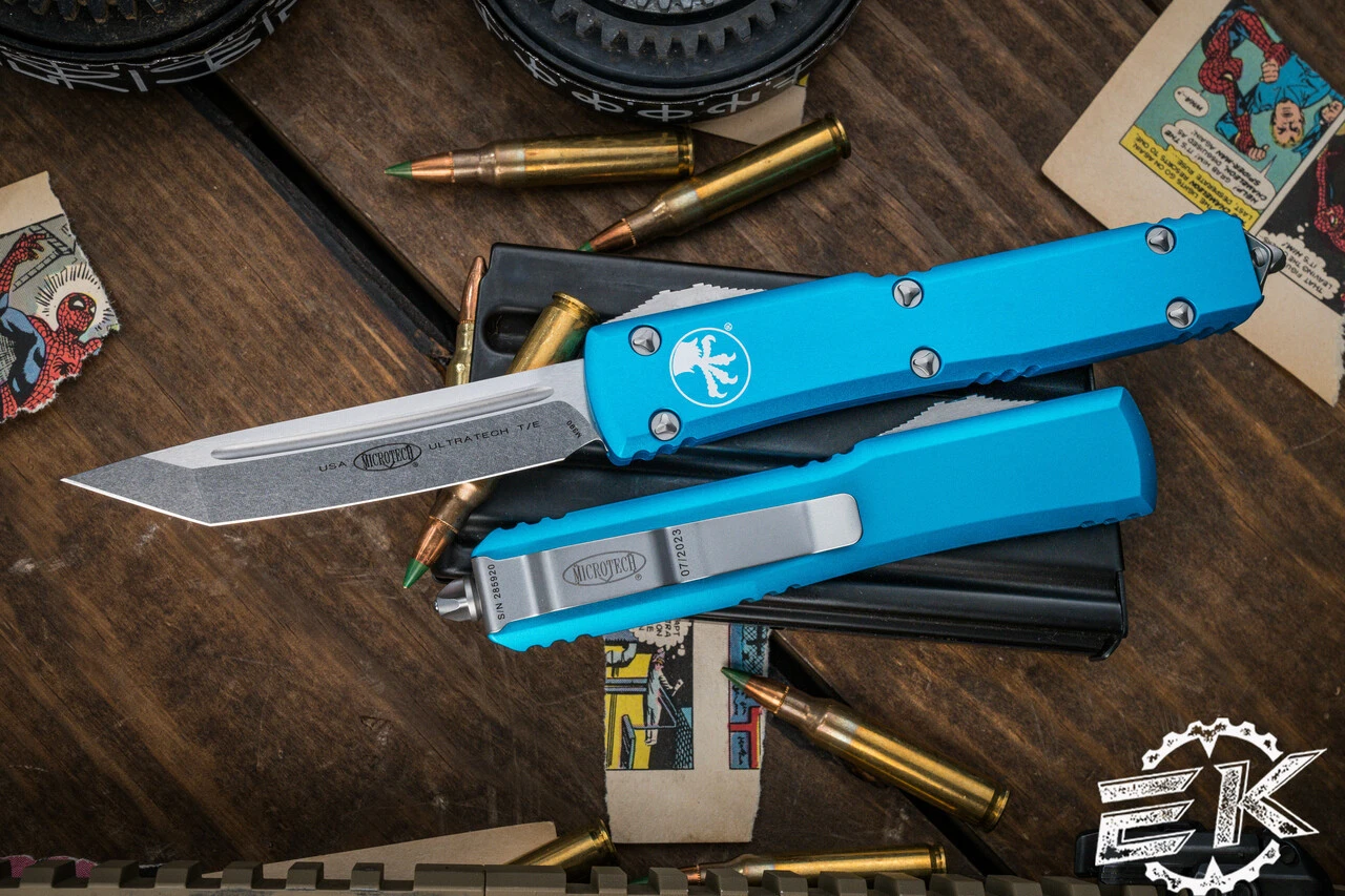Microtech Ultratech OTF Automatic Knife Turquoise 3.4" Tanto Stonewash 123-10TQ 3 Microtech Ultratech OTF Automatic Knife Turquoise 3.4" Tanto Stonewash 123-10TQ