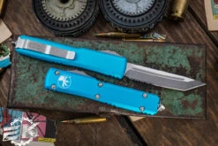 Microtech Ultratech OTF Automatic Knife Turquoise 3.4" Tanto Serrated Stonewash 123-11TQ -Southern Blades 123 11 TQ 2 97541.1691436680