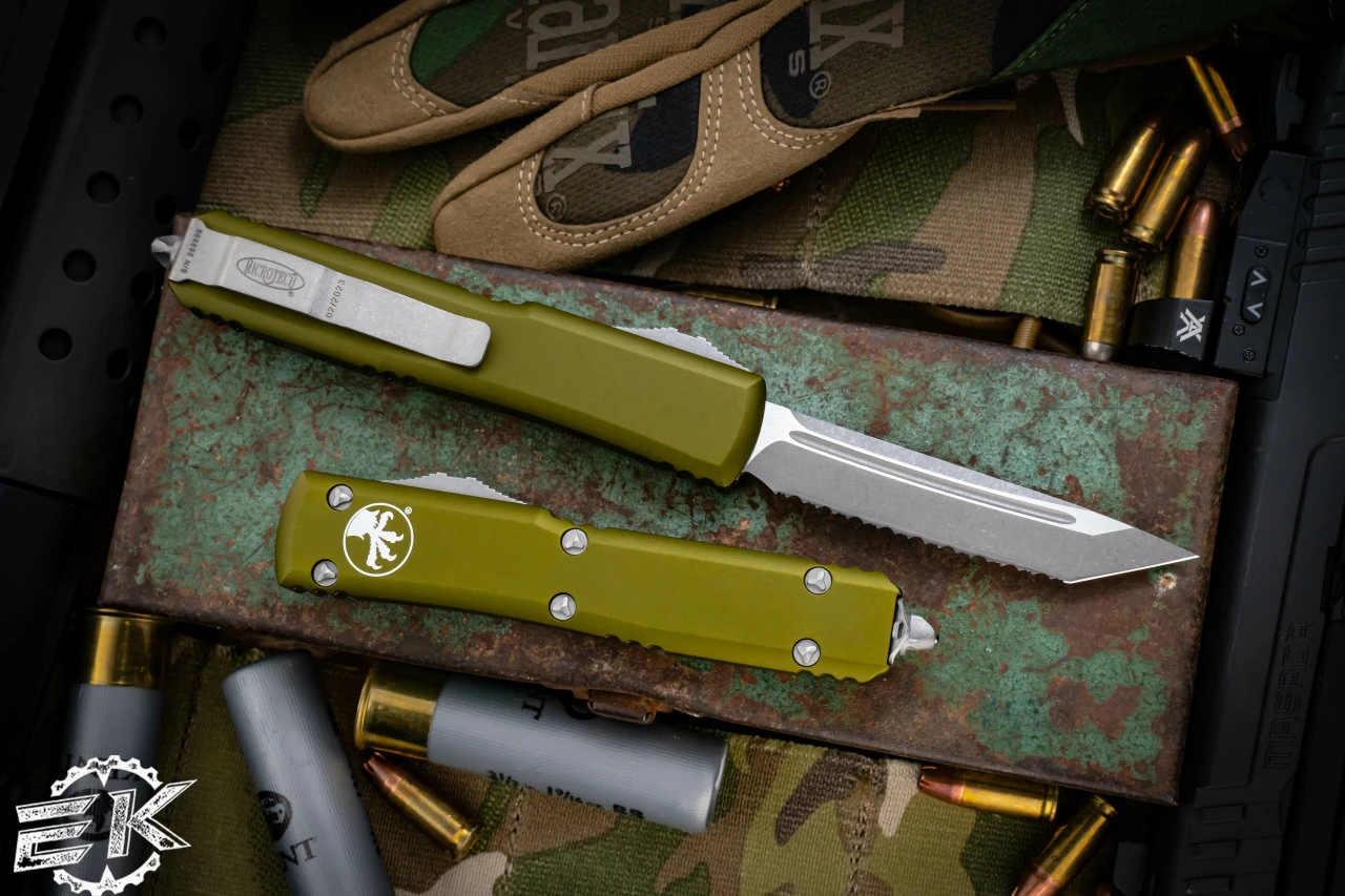 Microtech Ultratech OD Green OTF Knife 3.4" Tanto Apocalyptic Serrated 123-12APOD 4 Microtech Ultratech OD Green OTF Knife 3.4" Tanto Apocalyptic Serrated 123-12APOD - Image 2