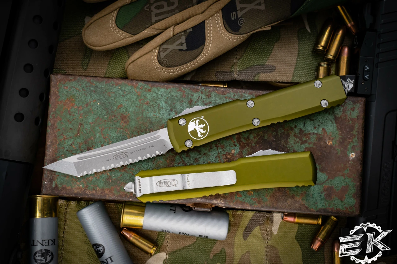 Microtech Ultratech OD Green OTF Knife 3.4" Tanto Apocalyptic Serrated 123-12APOD 3 Microtech Ultratech OD Green OTF Knife 3.4" Tanto Apocalyptic Serrated 123-12APOD