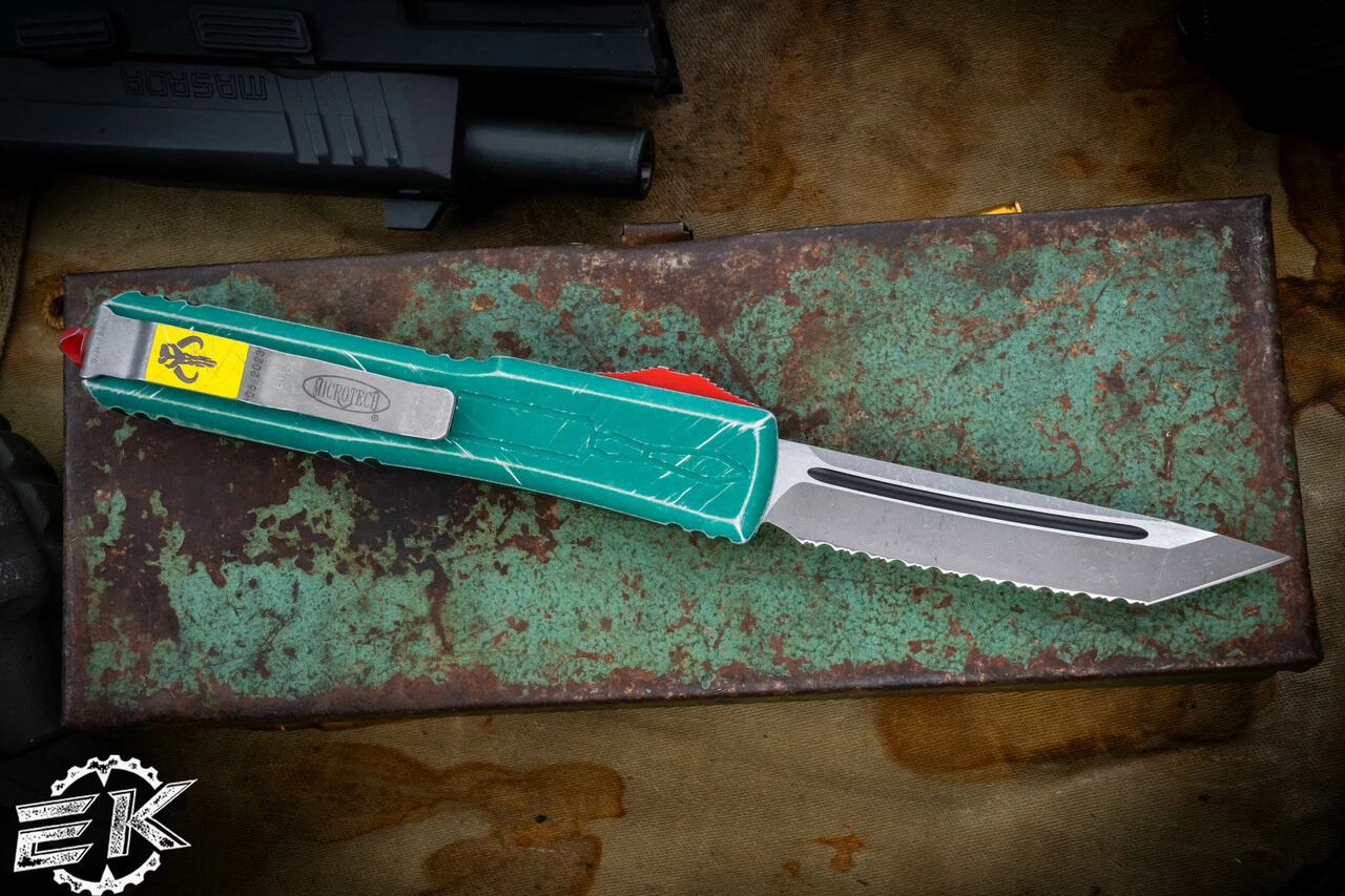 Microtech Ultratech Bounty Hunter OTF Automatic Knife 3.4" Tanto Serrated Stonewash 123-12BH 5 Microtech Ultratech Bounty Hunter OTF Automatic Knife 3.4" Tanto Serrated Stonewash 123-12BH - Image 3