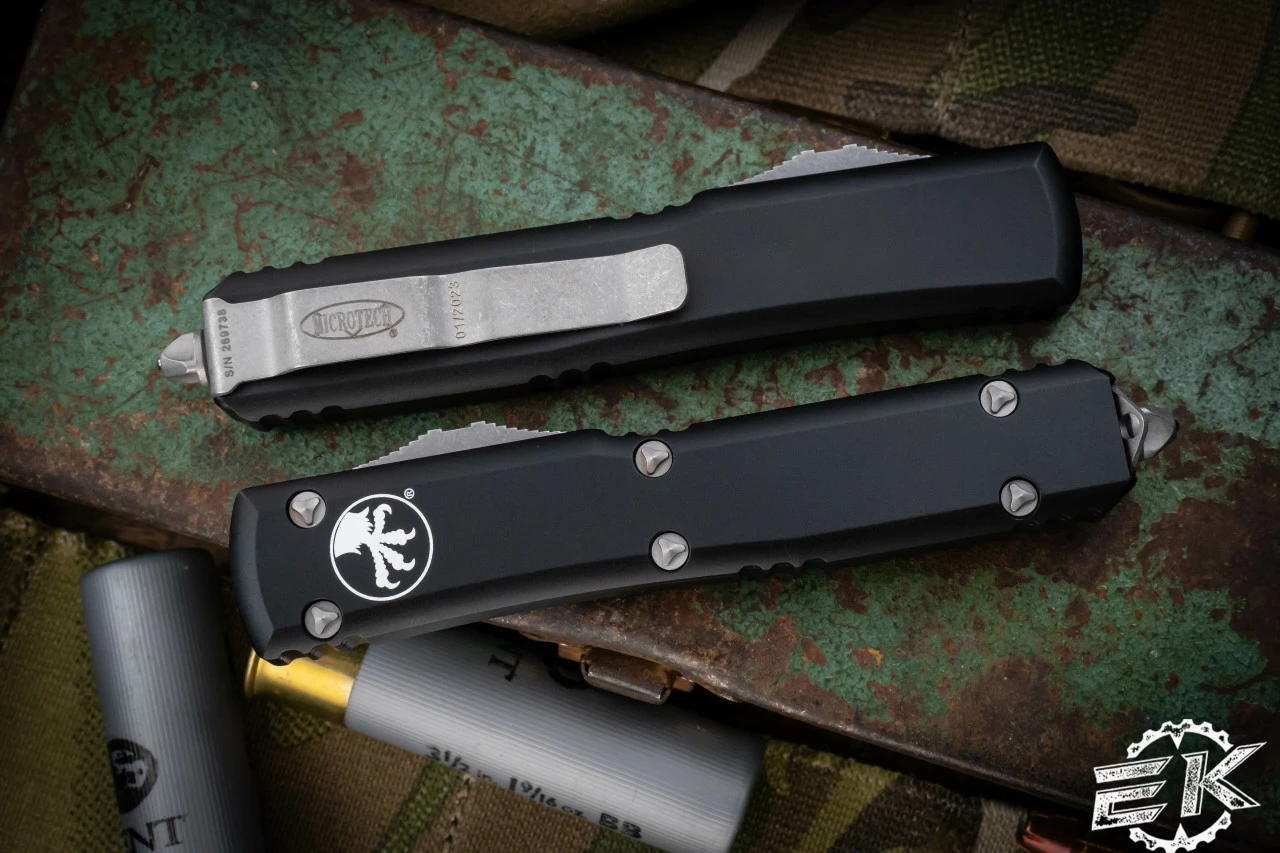 Microtech Ultratech OTF Knife 3.4" Apocalyptic Double Full Serrated 122-D12AP 4 Microtech Ultratech OTF Knife 3.4" Apocalyptic Double Full Serrated 122-D12AP - Image 2