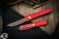 Microtech Ultratech OTF Automatic Knife Red 3.4" Tanto Bronze Stonewash Apocalyptic 123-13APRD