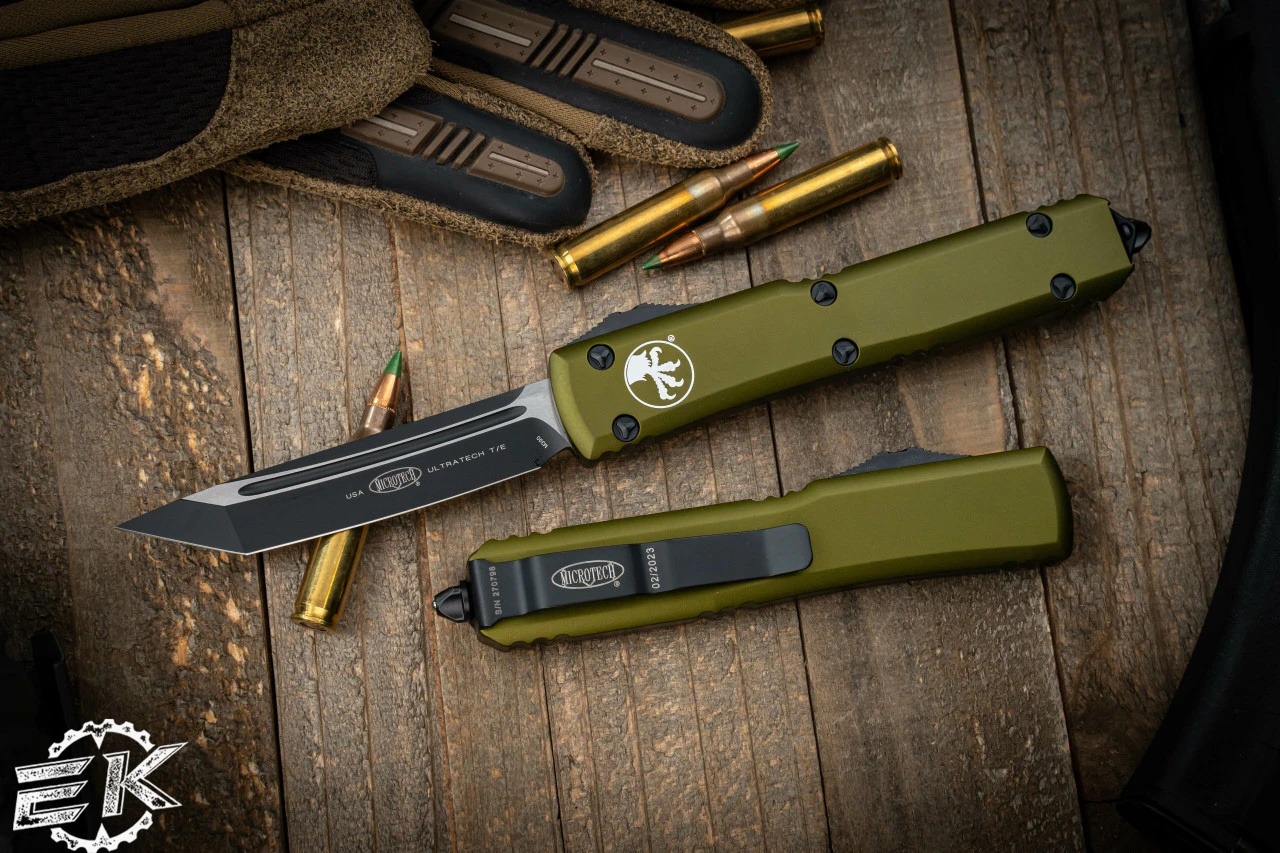 Microtech Ultratech OTF Automatic Knife OD Green 3.4" Tanto Black 123-1OD 3 Microtech Ultratech OTF Automatic Knife OD Green 3.4" Tanto Black 123-1OD