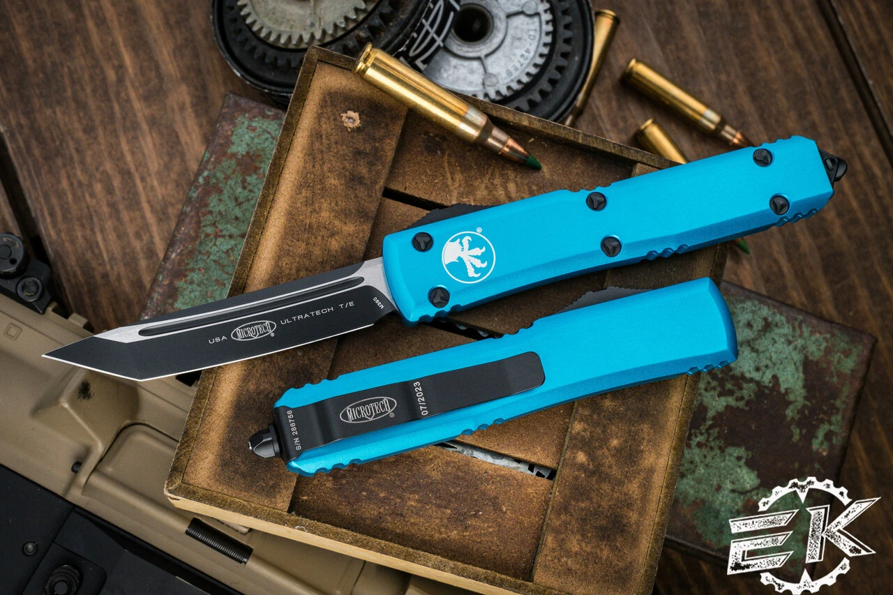 Microtech Ultratech OTF Automatic Knife Turquoise 3.4" Tanto Black 123-1TQ 3 Microtech Ultratech OTF Automatic Knife Turquoise 3.4" Tanto Black 123-1TQ