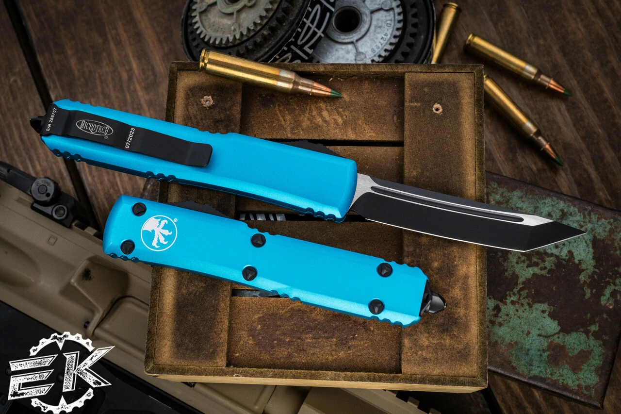 Microtech Ultratech OTF Automatic Knife Turquoise 3.4" Tanto Black 123-1TQ 4 Microtech Ultratech OTF Automatic Knife Turquoise 3.4" Tanto Black 123-1TQ - Image 2