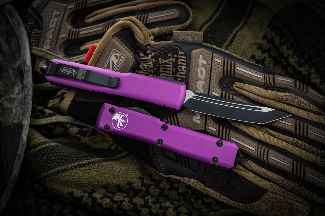 Microtech Ultratech OTF Automatic Knife Violet 3.4" Tanto Black 123-1VI 4 Microtech Ultratech OTF Automatic Knife Violet 3.4" Tanto Black 123-1VI - Image 2
