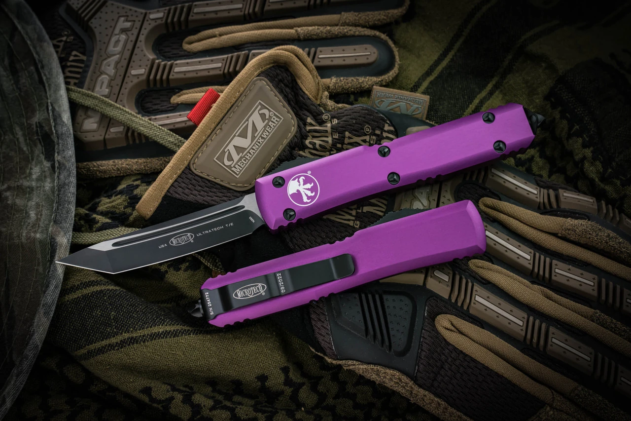 Microtech Ultratech OTF Automatic Knife Violet 3.4" Tanto Black 123-1VI 3 Microtech Ultratech OTF Automatic Knife Violet 3.4" Tanto Black 123-1VI