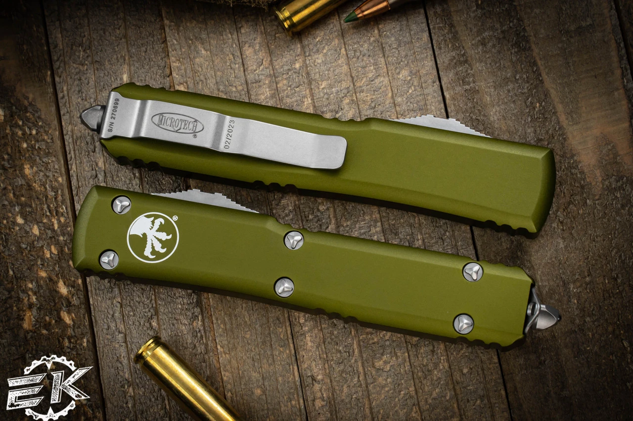 Microtech Ultratech OD Green OTF Knife 3.4" Tanto Satin 123-4OD 4 Microtech Ultratech OD Green OTF Knife 3.4" Tanto Satin 123-4OD - Image 2