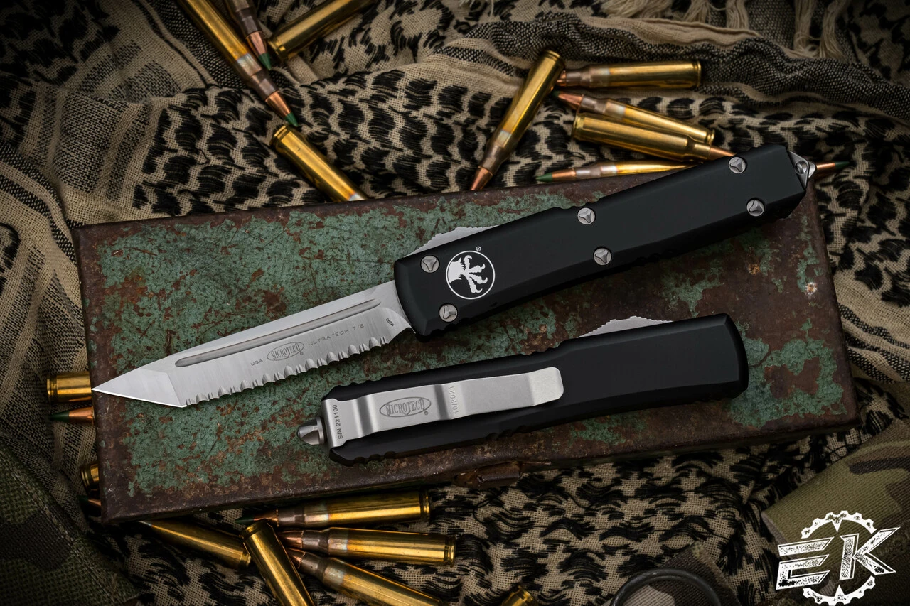 Microtech Ultratech OTF Automatic Knife 3.4" Tanto Satin Serrated 123-6 3 Microtech Ultratech OTF Automatic Knife 3.4" Tanto Satin Serrated 123-6