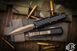 Microtech Daytona Carbon Fiber Inlay OTF Automatic Knife 3" Bronze Dagger 126-13CFIS