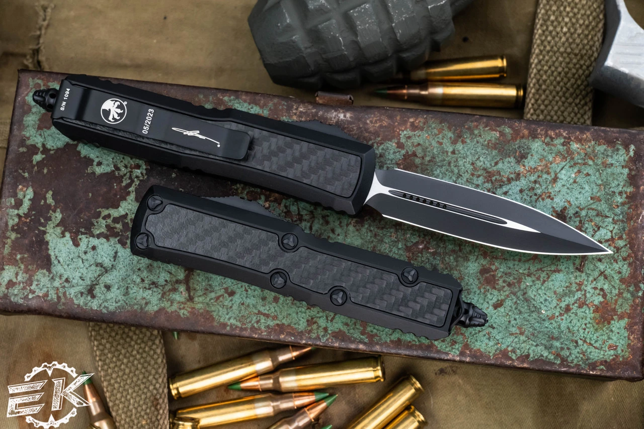 Microtech Daytona OTF Automatic Knife Carbon Fiber Inlay 3.1" Dagger Black Tactical 126-1TCFIS 4 Microtech Daytona OTF Automatic Knife Carbon Fiber Inlay 3.1" Dagger Black Tactical 126-1TCFIS - Image 2