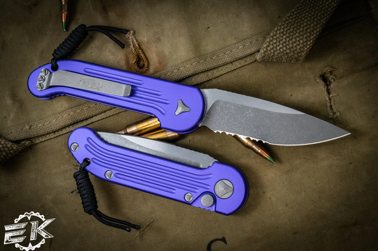 Microtech LUDT Automatic Knife Purple 3.4" M390 Apocalyptic Serrated 135-11APPU 4 Microtech LUDT Automatic Knife Purple 3.4" M390 Apocalyptic Serrated 135-11APPU - Image 2